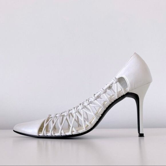 Colin Stuart White Leather Pointed Toe Caged Heel Size 7 - Picture 2 of 10